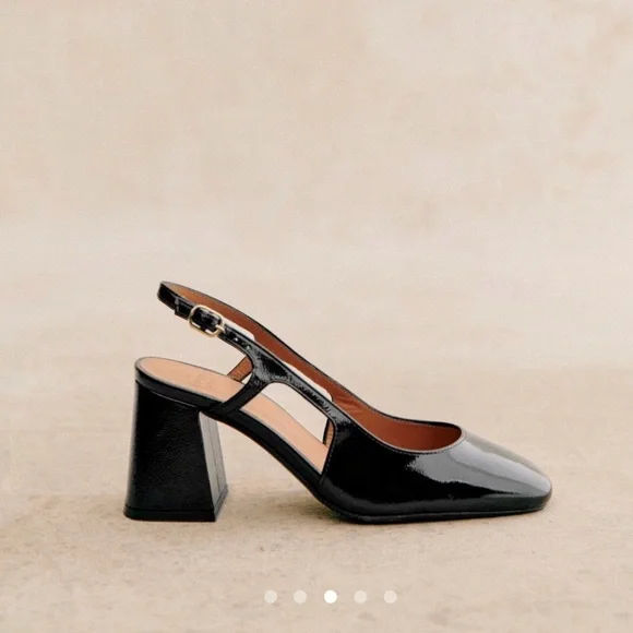 Sezane Black Patent Slingback Block Heel Pumps - Picture 2 of 7